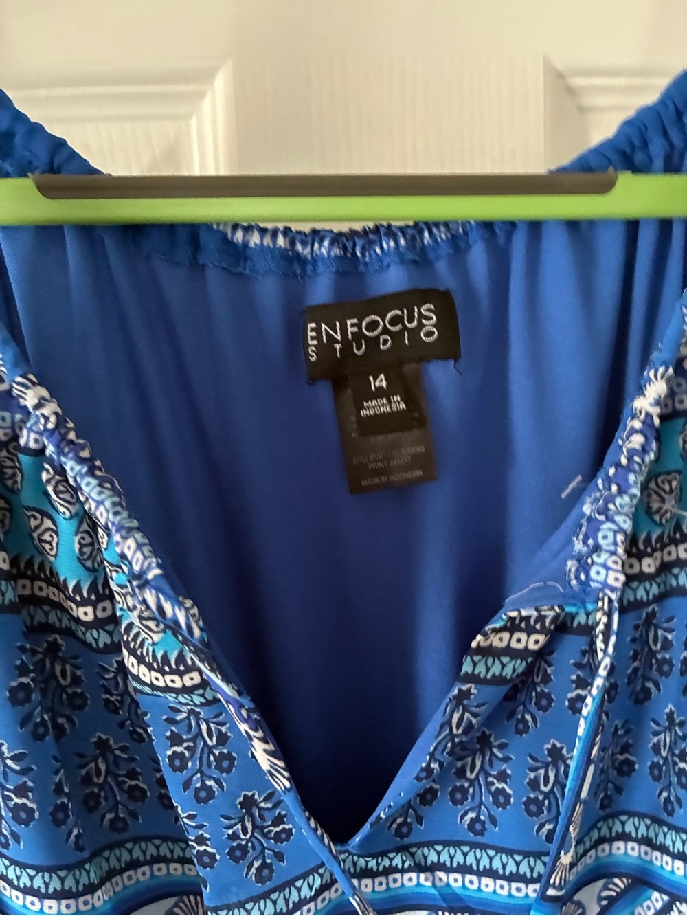 Enfocus Studio Blue Printed V-Neck Maxi Dress with Spaghetti Straps size 14 - Picture 4 of 5